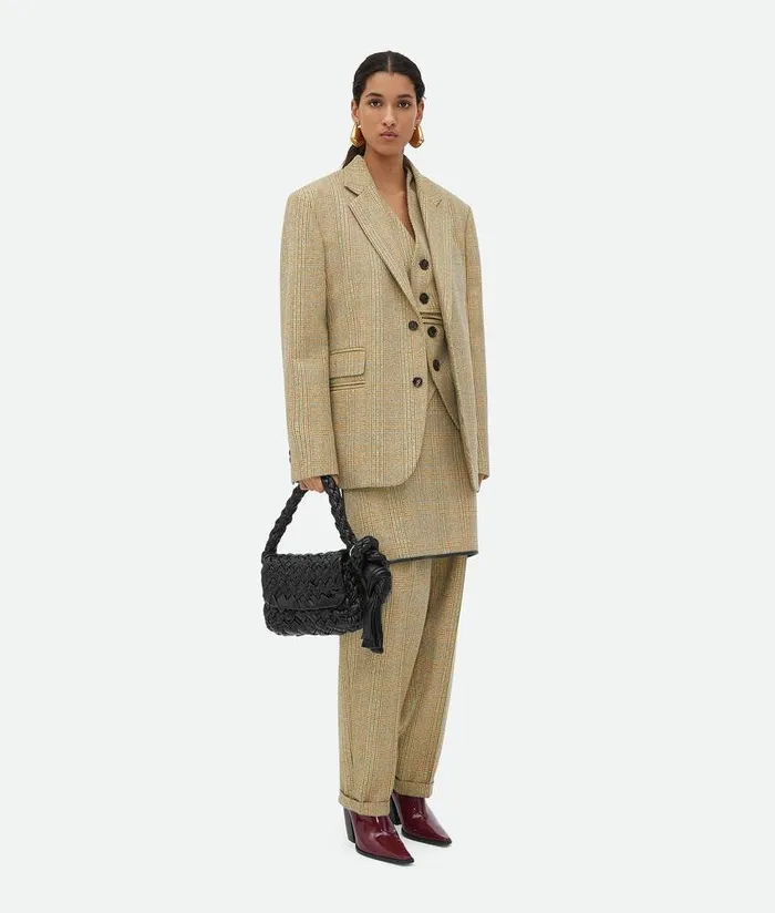 Women Bottega Veneta Trousers And Shorts Prince Of Wales Wool Trousers Beigeyellowblue