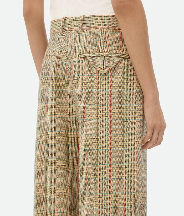 Women Bottega Veneta Trousers And Shorts Prince Of Wales Wool Trousers Beigeyellowblue