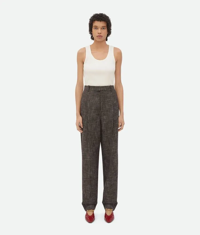 Women Bottega Veneta Trousers And Shorts Wool And Cotton Pied De Poule Trousers Blackcharcoalcamel Women Bottega Veneta Trousers And Shorts Wool And Cotton Pied De Poule Trousers Blackcharcoalcamel