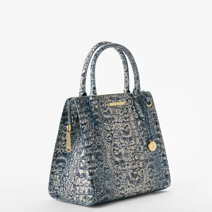 Women Brahmin Satchels Small Caroline Blue Filigree Women Brahmin Satchels Small Caroline Blue Filigree