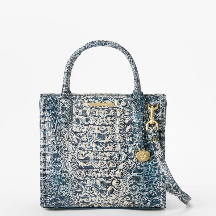 Women Brahmin Satchels Small Caroline Blue Filigree Women Brahmin Satchels Small Caroline Blue Filigree