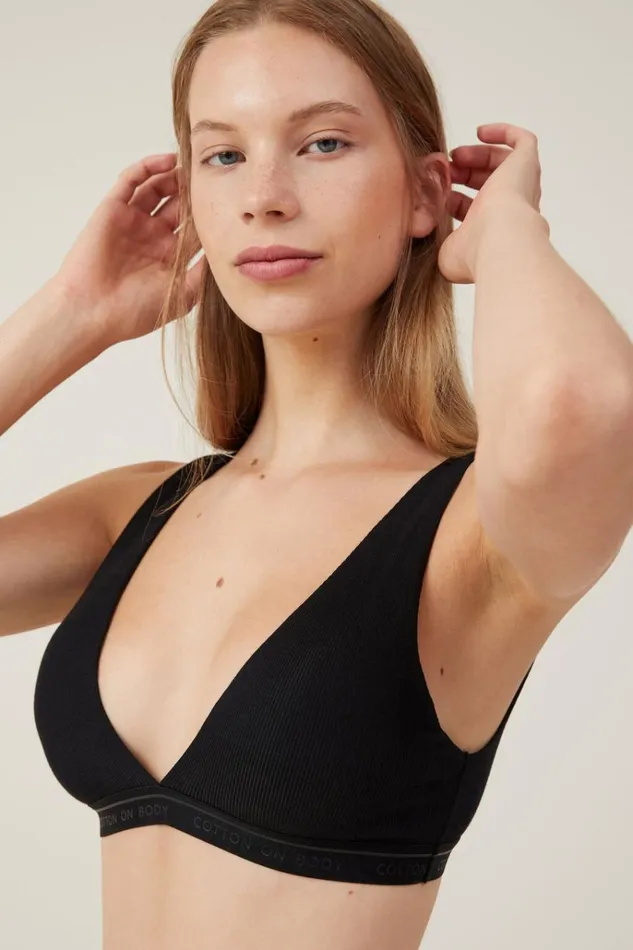 Women Bras Cotton On Organic Cotton Branded Rib Plunge Bralette Black Women Bras Cotton On Organic Cotton Branded Rib Plunge Bralette Black