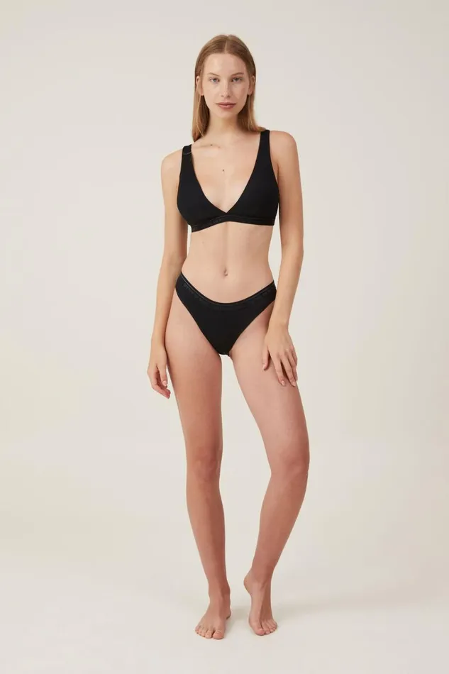 Women Bras Cotton On Organic Cotton Branded Rib Plunge Bralette Black Women Bras Cotton On Organic Cotton Branded Rib Plunge Bralette Black