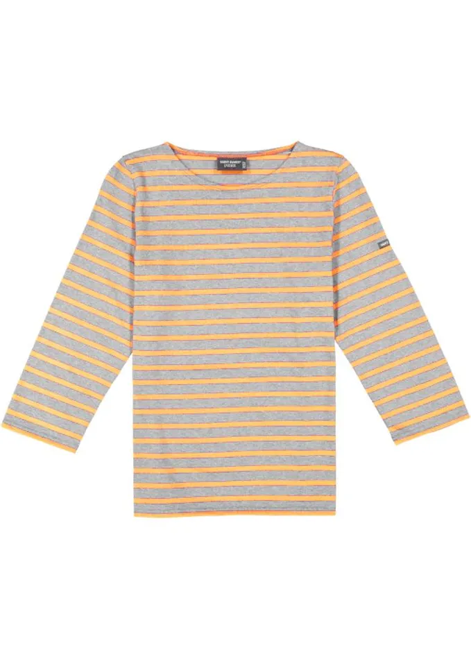 Women Breton Striped Shirts Saint James GALATHEE II Denim Neon Orange