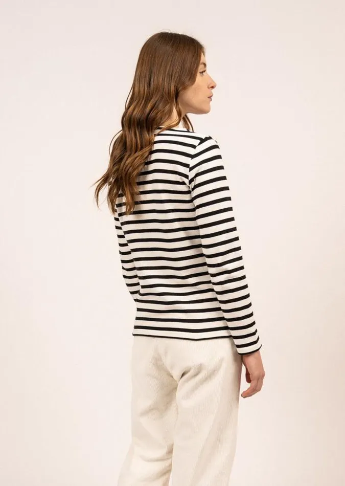 Women Breton Striped Shirts Saint James MERIDAME II Ivory Black