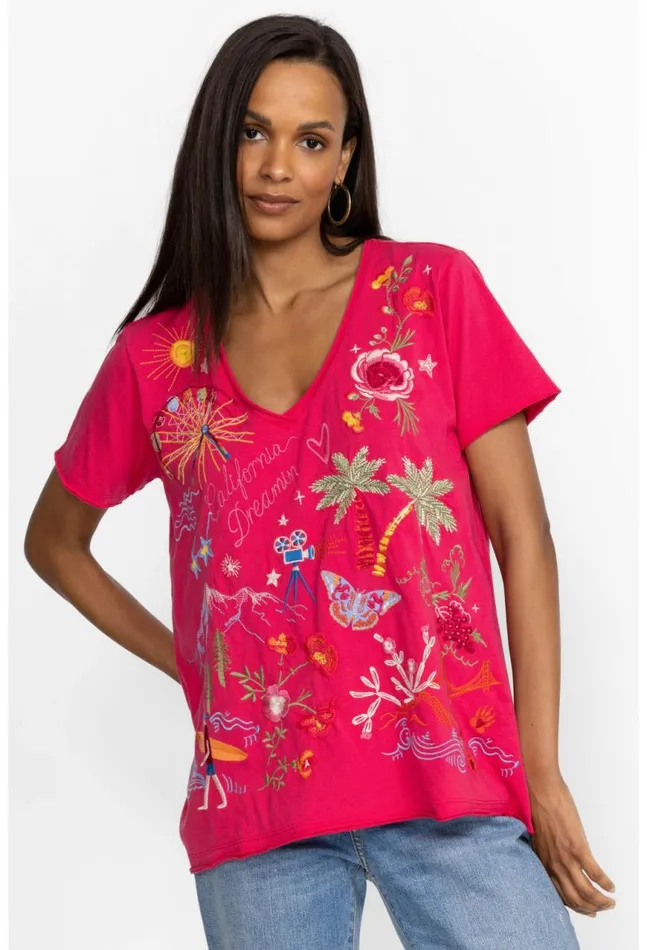 Women California Everyday Tee Raspberry Johnny Was Tops