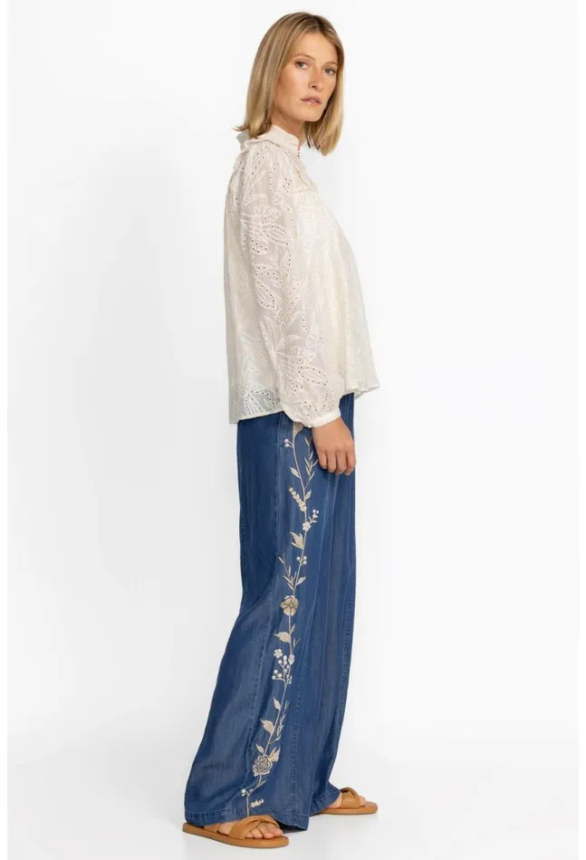 Women Calipso Seamed Wide Leg Pant Denim Blue Johnny Was Bottoms