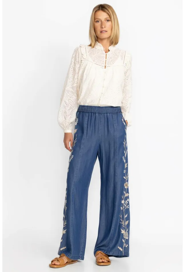 Women Calipso Seamed Wide Leg Pant Denim Blue Johnny Was Bottoms