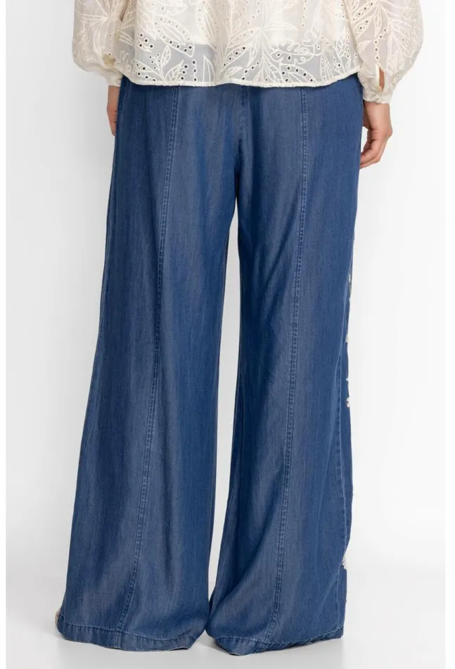 Women Calipso Seamed Wide Leg Pant Denim Blue Johnny Was Bottoms