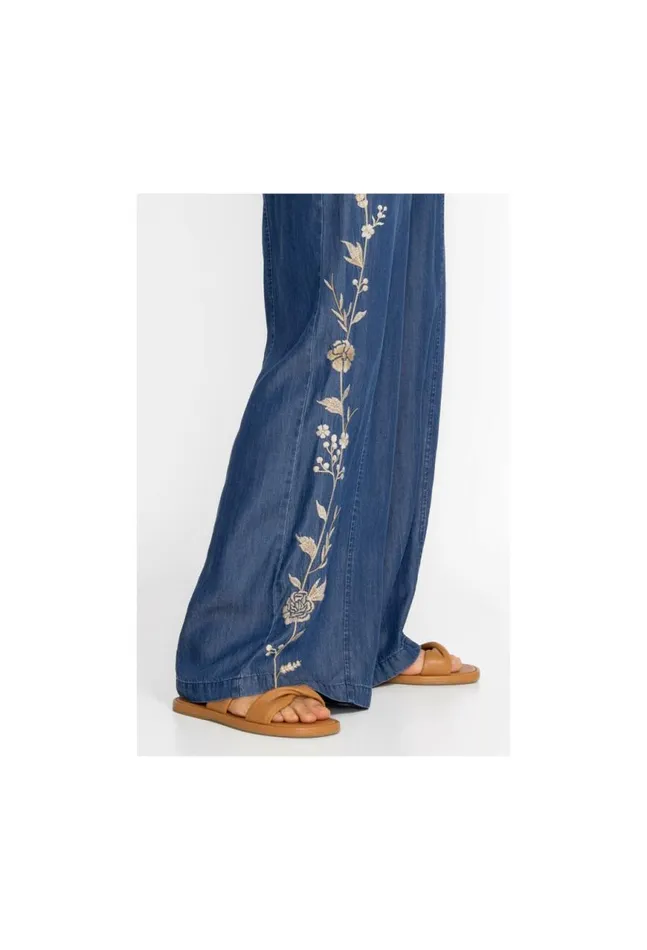 Women Calipso Seamed Wide Leg Pant Denim Blue Johnny Was Bottoms