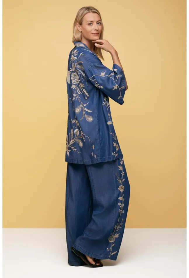 Women Calipso Seamed Wide Leg Pant Denim Blue Johnny Was Bottoms