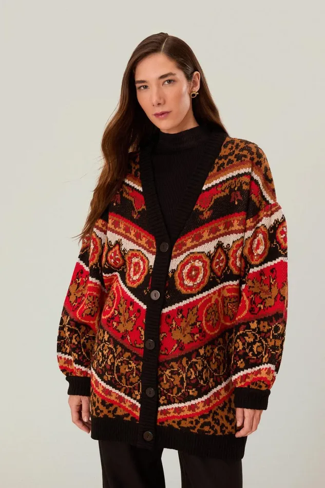 Women Cardigans Farm Rio Cream Ainika Tiles Knit Cardigan