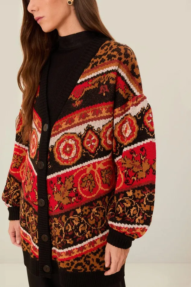 Women Cardigans Farm Rio Cream Ainika Tiles Knit Cardigan