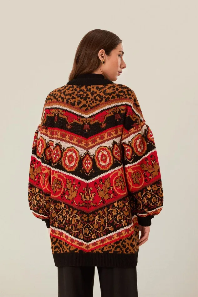 Women Cardigans Farm Rio Cream Ainika Tiles Knit Cardigan