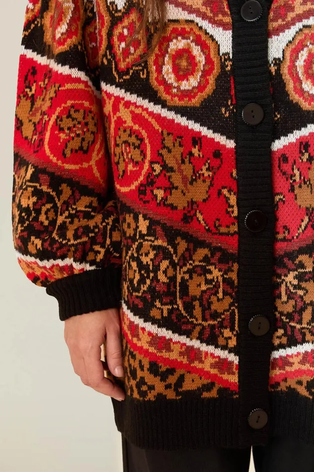 Women Cardigans Farm Rio Cream Ainika Tiles Knit Cardigan