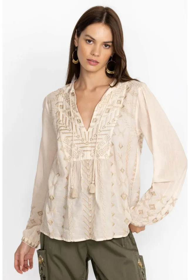 Women Charis Prairie Blouse Ecru Johnny Was Tops