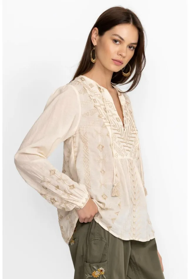 Women Charis Prairie Blouse Ecru Johnny Was Tops