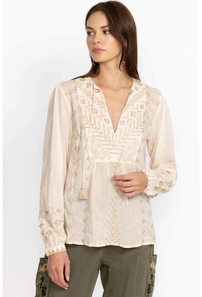 Women Charis Prairie Blouse Ecru Johnny Was Tops