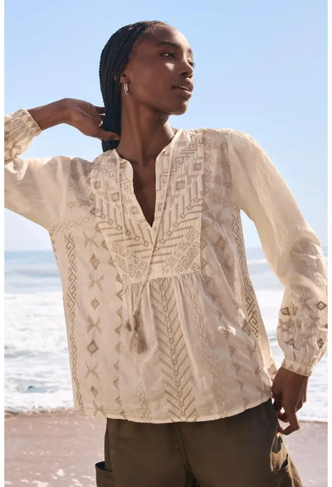 Women Charis Prairie Blouse Ecru Johnny Was Tops