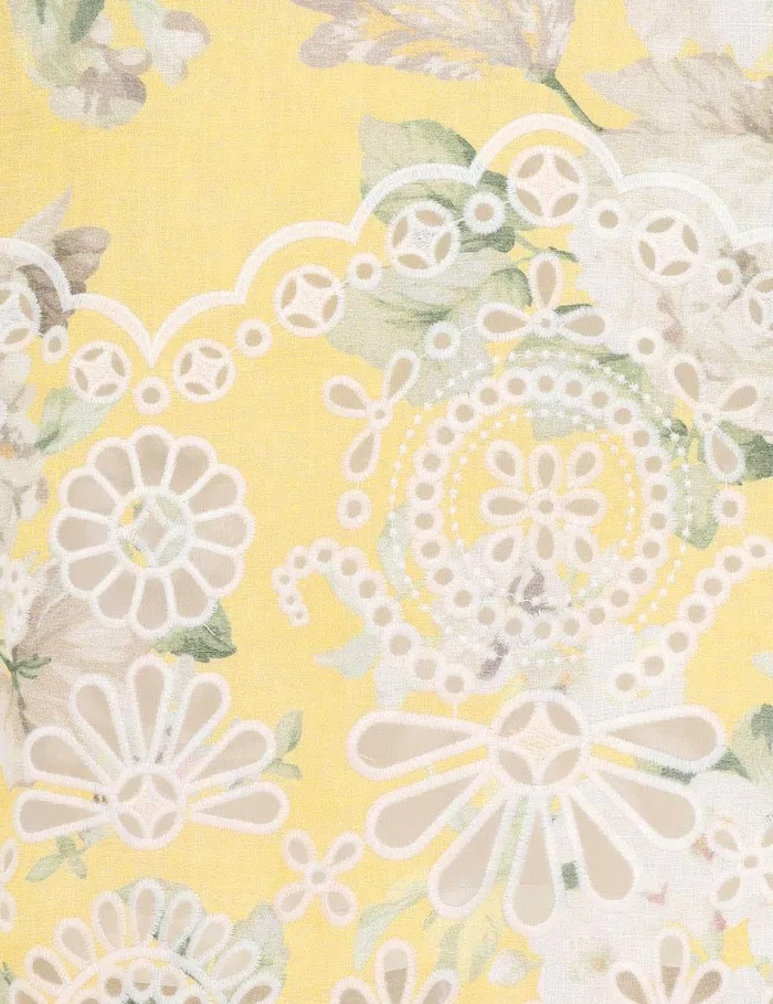 Women Clothing Zimmermann Acacia Broderie Tie Mini Dress Yellow Floral