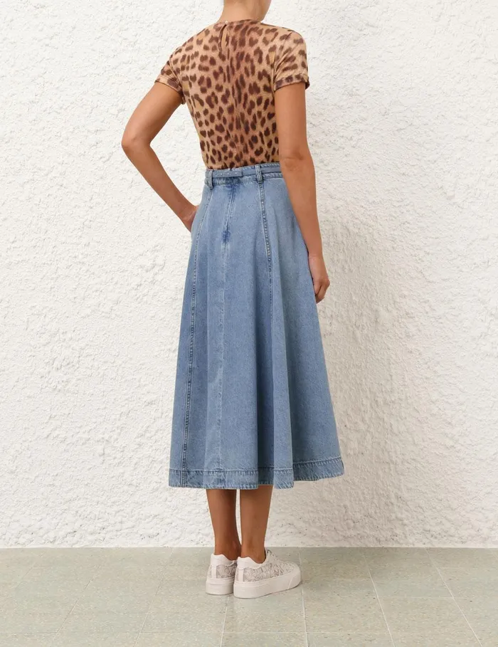 Women Clothing Zimmermann Crush Denim Full Midi Skirt Blue Moon