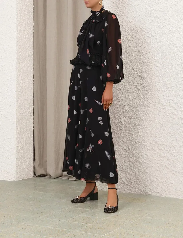 Women Clothing Zimmermann Crush Flared Culotte Black Love Letters