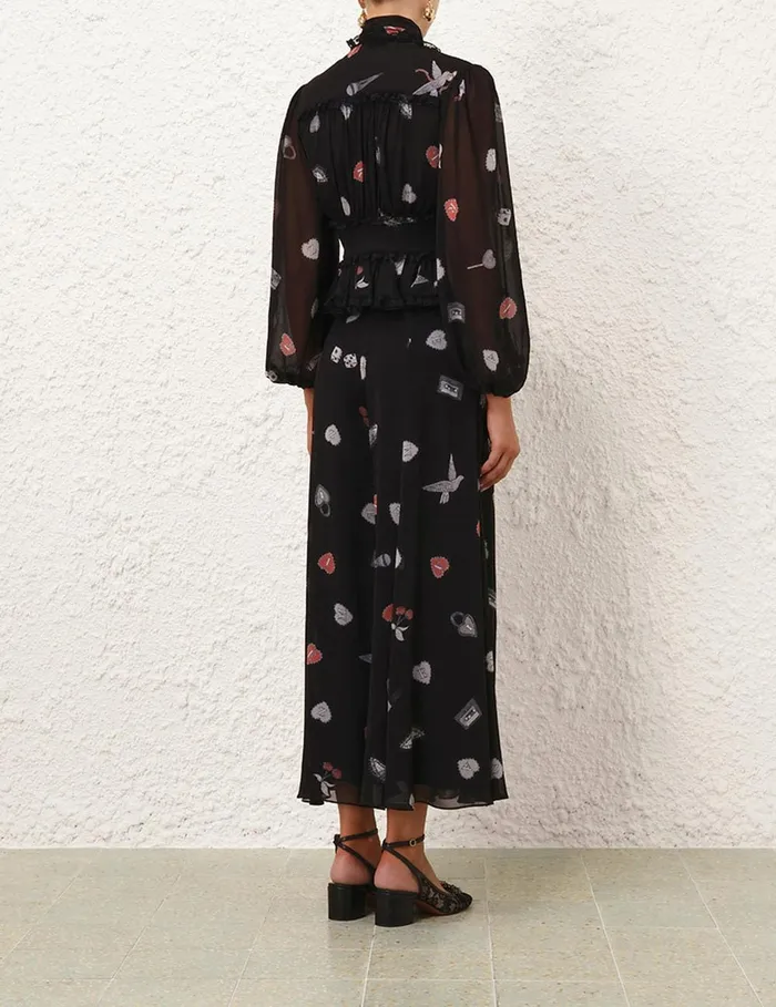 Women Clothing Zimmermann Crush Flared Culotte Black Love Letters