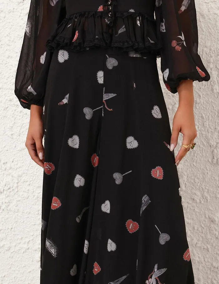 Women Clothing Zimmermann Crush Flared Culotte Black Love Letters