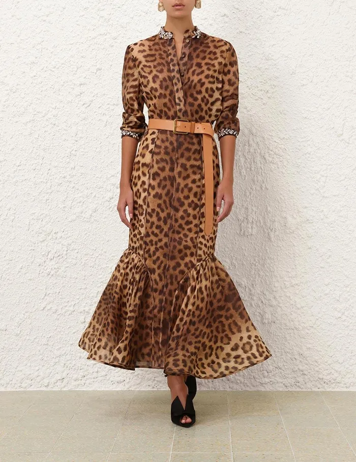 Women Clothing Zimmermann Crush Panelled Pencil Skirt Leopard