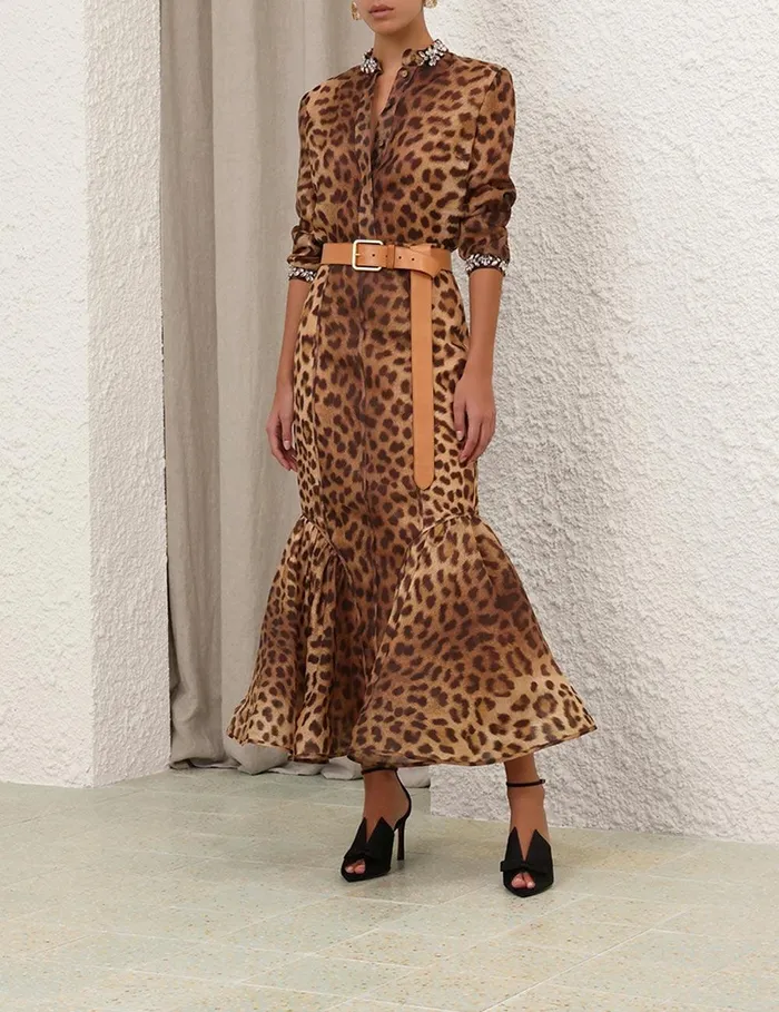 Women Clothing Zimmermann Crush Panelled Pencil Skirt Leopard