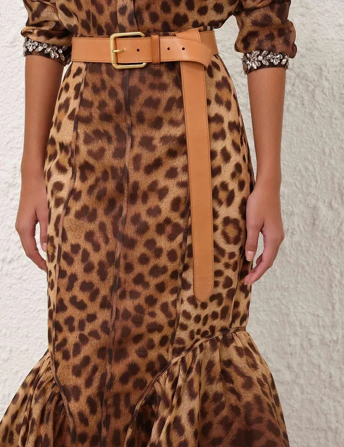 Women Clothing Zimmermann Crush Panelled Pencil Skirt Leopard
