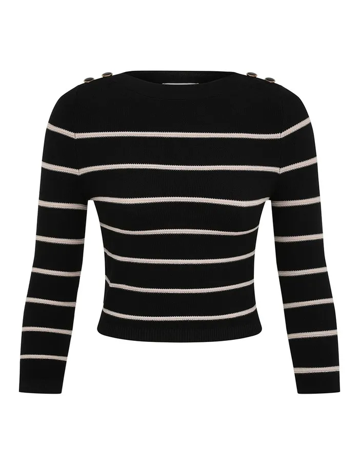 Women Clothing Zimmermann Crush Stripe Cropped Top Blackcream