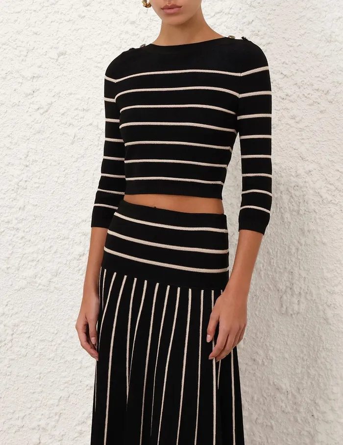 Women Clothing Zimmermann Crush Stripe Cropped Top Blackcream