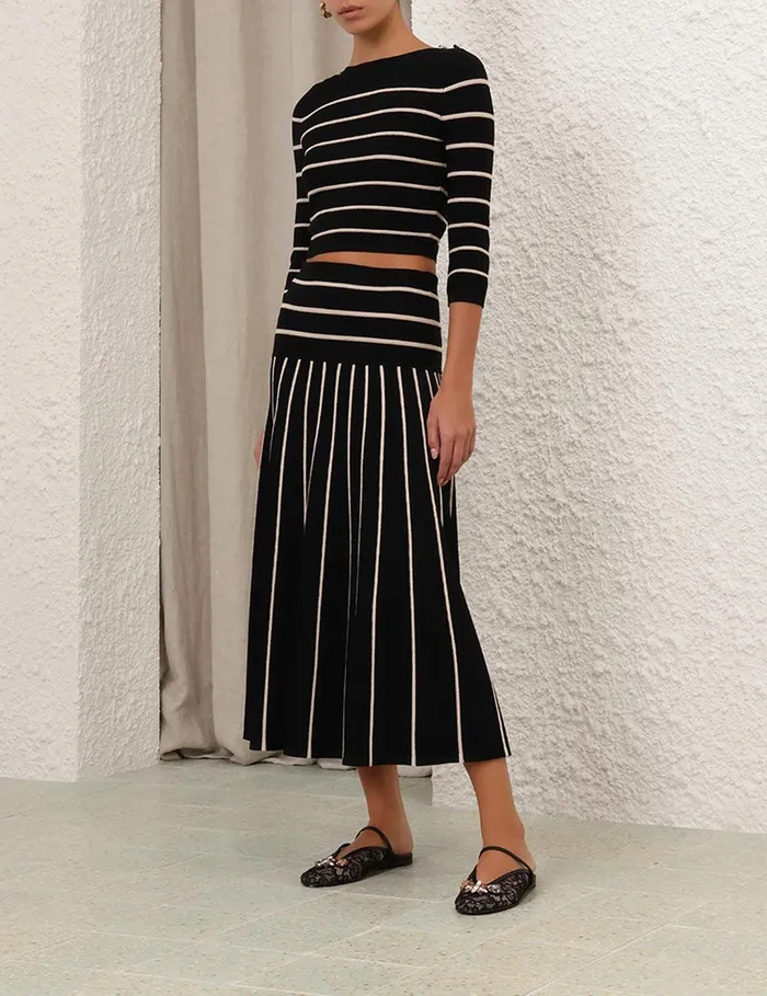 Women Clothing Zimmermann Crush Stripe Cropped Top Blackcream