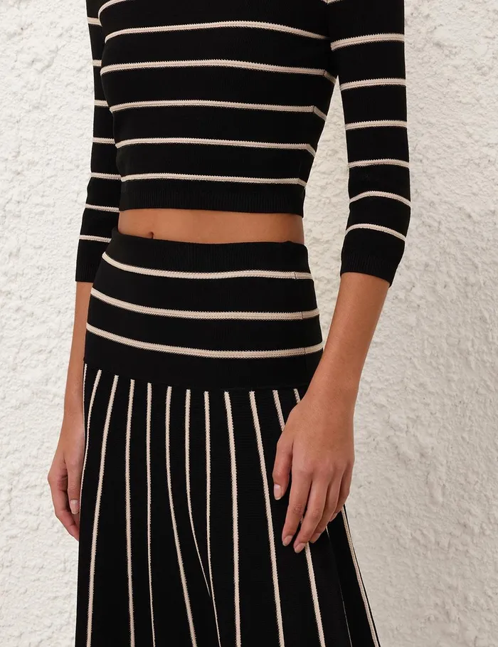 Women Clothing Zimmermann Crush Stripe Cropped Top Blackcream