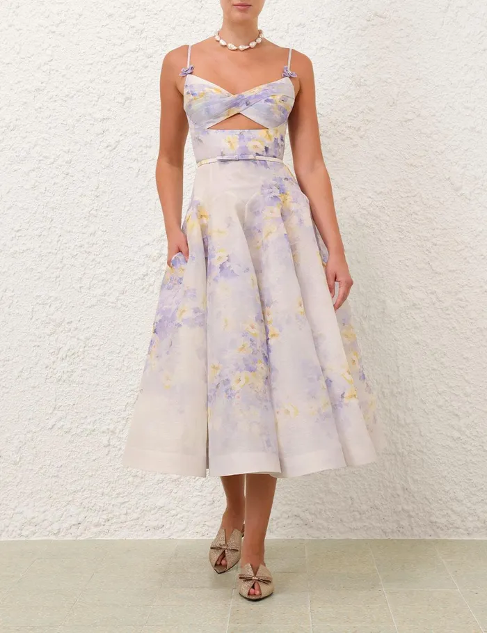 Women Clothing Zimmermann Crush Twist Front Midi Dress Lilac Floral
