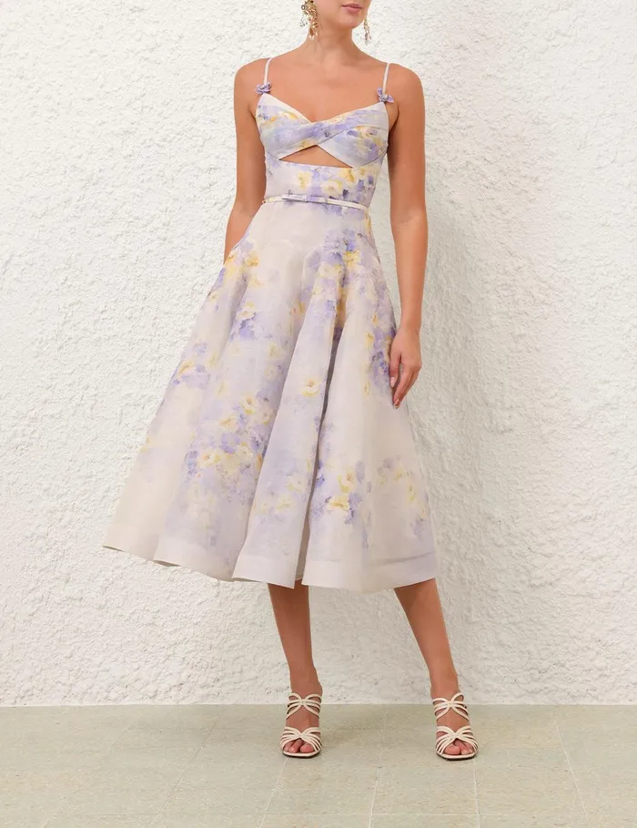 Women Clothing Zimmermann Crush Twist Front Midi Dress Lilac Floral