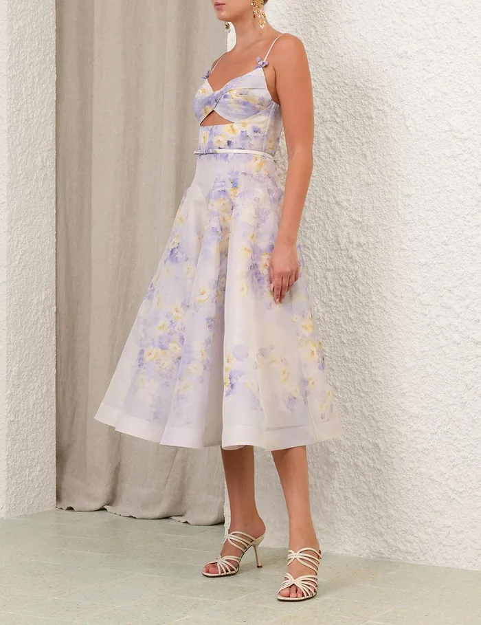 Women Clothing Zimmermann Crush Twist Front Midi Dress Lilac Floral