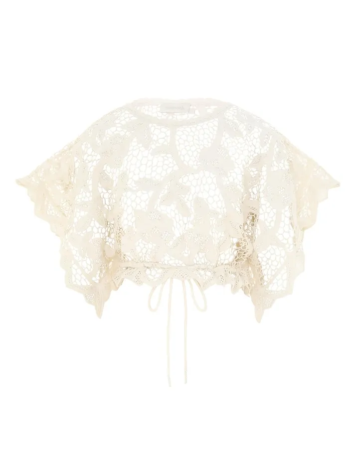 Women Clothing Zimmermann Golden Crochet Lace Top Ivory