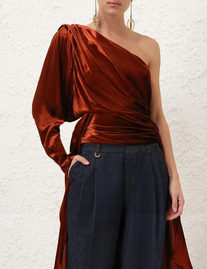 Women Clothing Zimmermann Illustration Asymmetric Top Rust