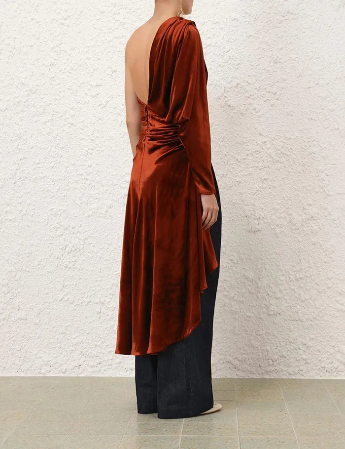 Women Clothing Zimmermann Illustration Asymmetric Top Rust