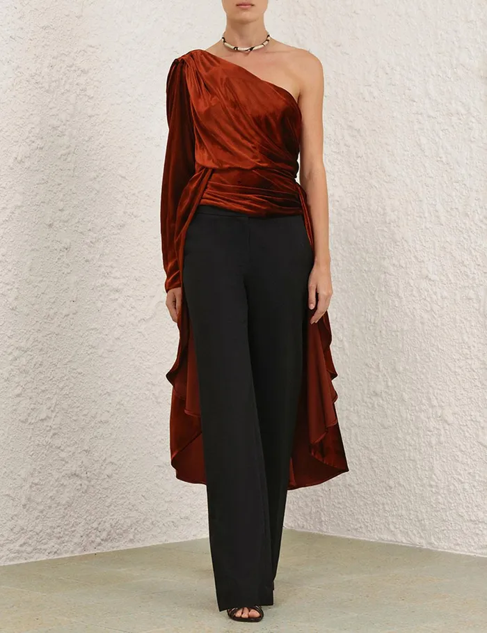 Women Clothing Zimmermann Illustration Asymmetric Top Rust