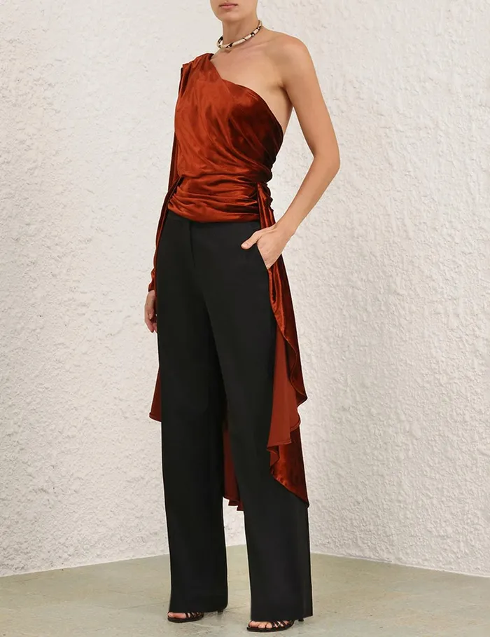Women Clothing Zimmermann Illustration Asymmetric Top Rust