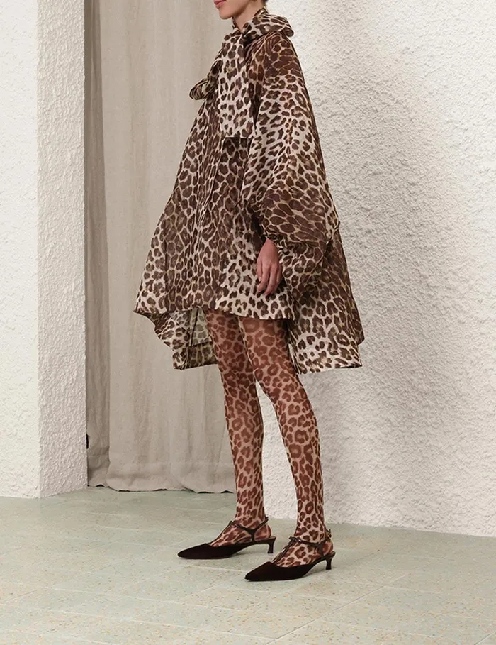 Women Clothing Zimmermann Illustration Billow Mini Dress Chocolate Leopard