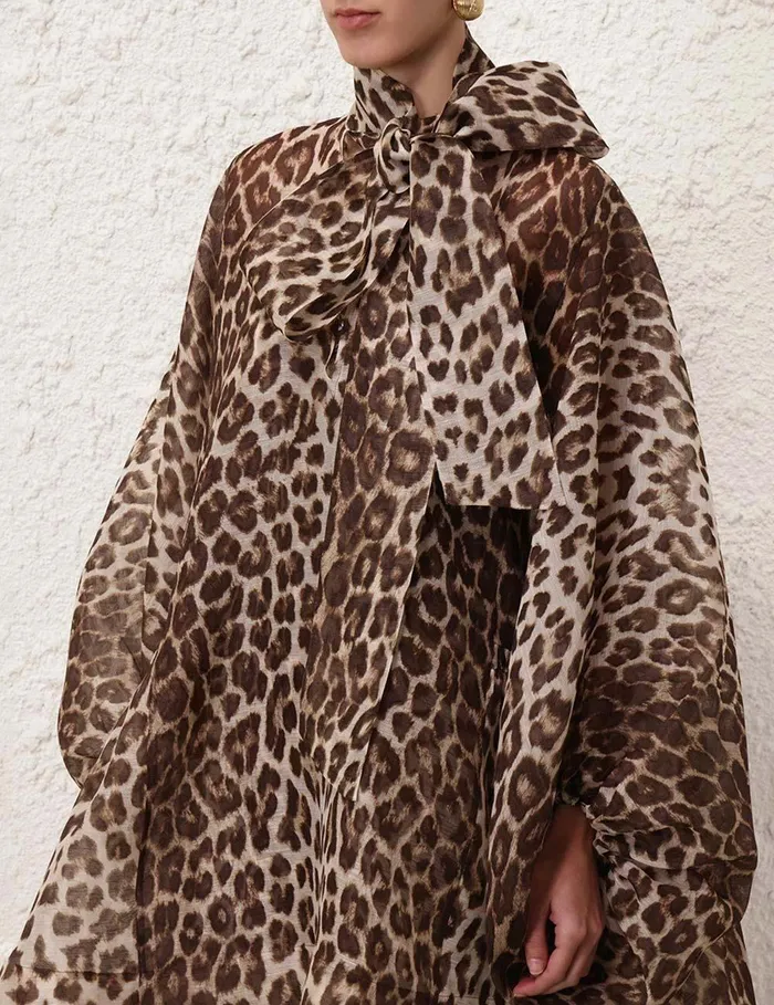 Women Clothing Zimmermann Illustration Billow Mini Dress Chocolate Leopard