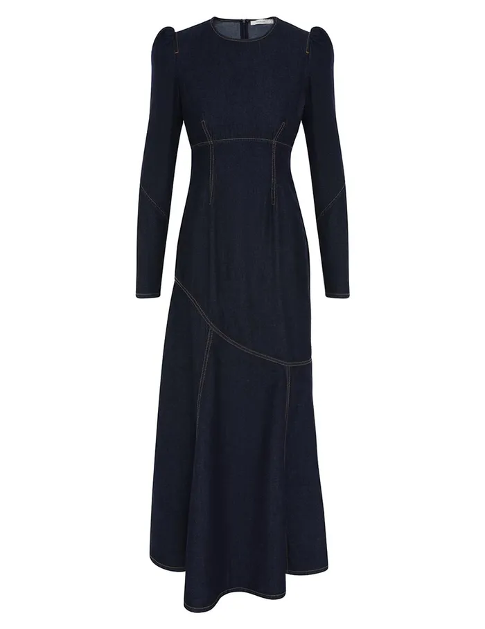 Women Clothing Zimmermann Illustration Denim Maxi Dress Night Sky