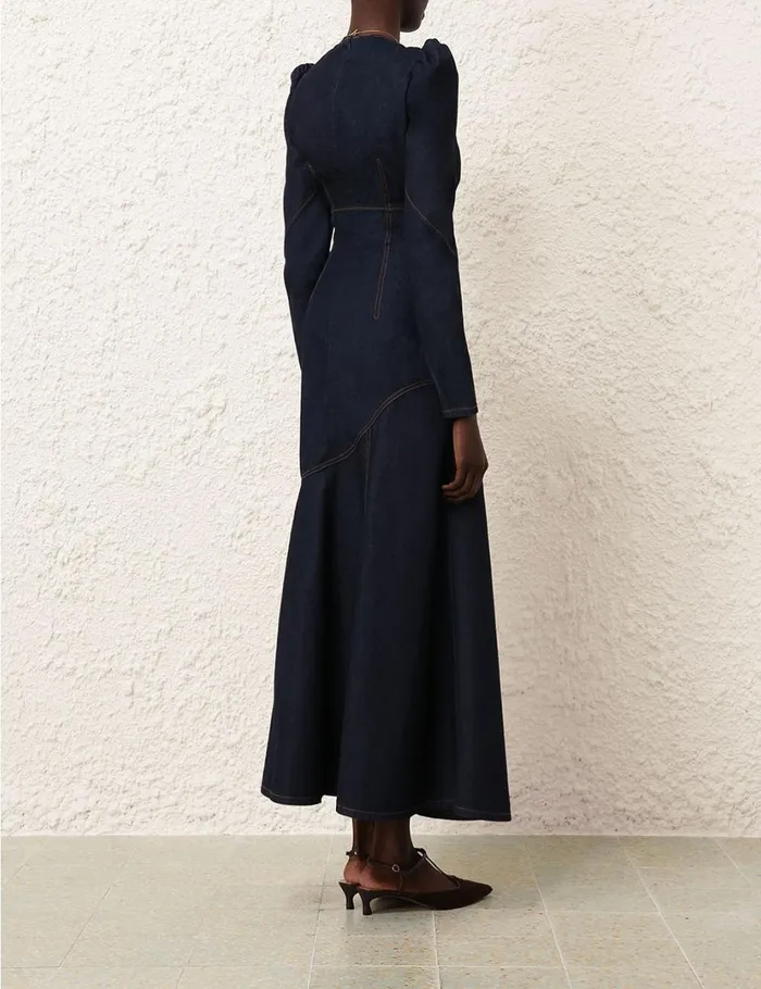 Women Clothing Zimmermann Illustration Denim Maxi Dress Night Sky