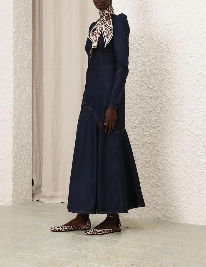 Women Clothing Zimmermann Illustration Denim Maxi Dress Night Sky