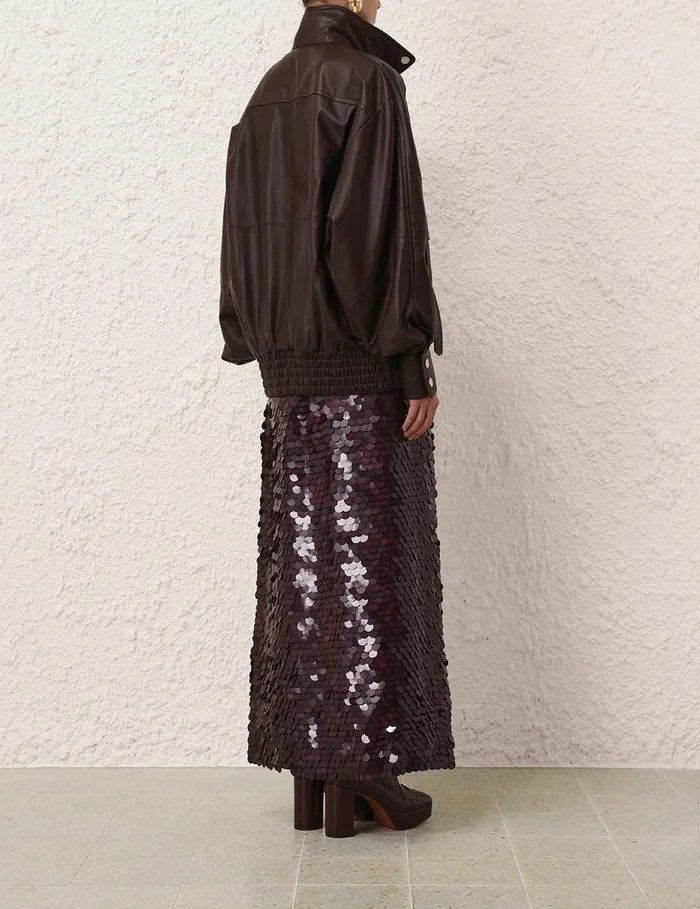 Women Clothing Zimmermann Illustration Leather Jacket Mahogany