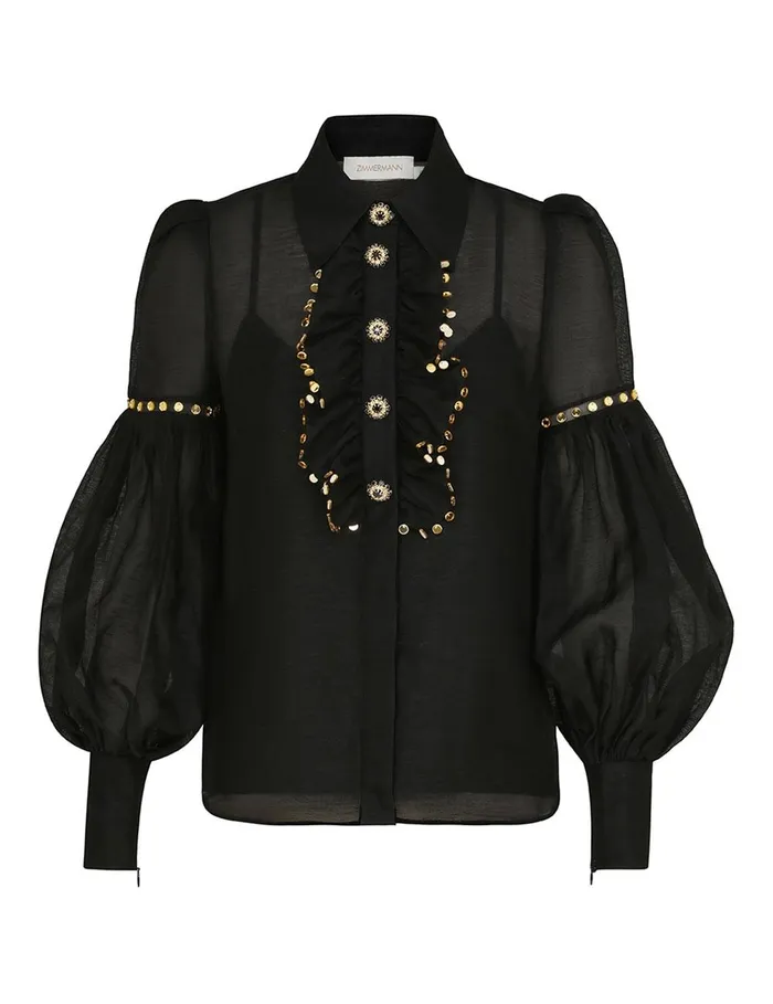 Women Clothing Zimmermann Illustration Mirror Blouse Black